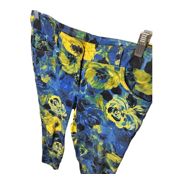 Skies the Limit Blue Yellow Floral Artsy Colorful Pants Sz 4 - Picture 4 of 9